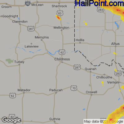 Hail Map for Childress, TX Region on April 21, 2020