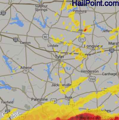 Hail Map for Tyler, TX Region on April 22, 2020