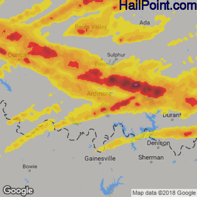 Hail Map for Ardmore, OK Region on April 22, 2020 