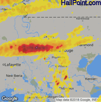 Hail Map for Baton Rouge, LA Region on April 22, 2020