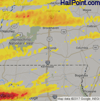 Hail Map for McComb, MS Region on April 22, 2020