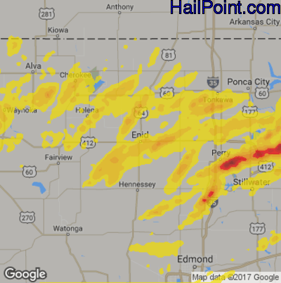 Hail Map for Enid, OK Region on April 22, 2020