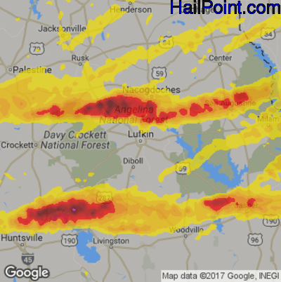 Hail Map for Lufkin, TX Region on April 22, 2020
