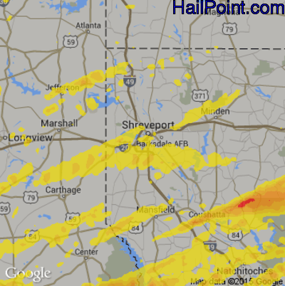 Hail Map for Shreveport, LA Region on April 22, 2020