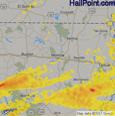 Hail Map for Monroe, LA Region on April 22, 2020 