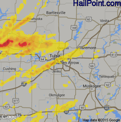 Hail Map for Tulsa, OK Region on April 22, 2020