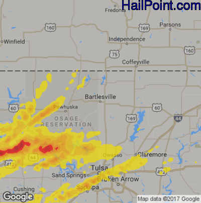 Hail Map for Bartlesville, OK Region on April 22, 2020