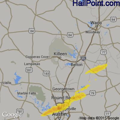 Hail Map for Killeen, TX Region on April 22, 2020