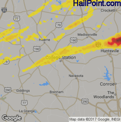Hail Map for College Station, TX Region on April 22, 2020