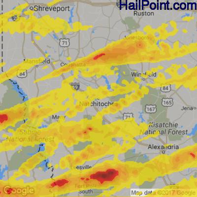 Hail Map for Nachitoches, LA Region on April 22, 2020