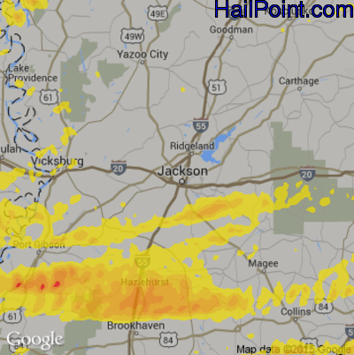 Hail Map for Jackson, MS Region on April 23, 2020 