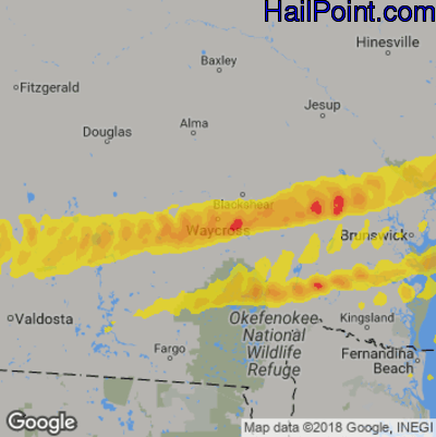Hail Map for Waycross, GA Region on April 23, 2020