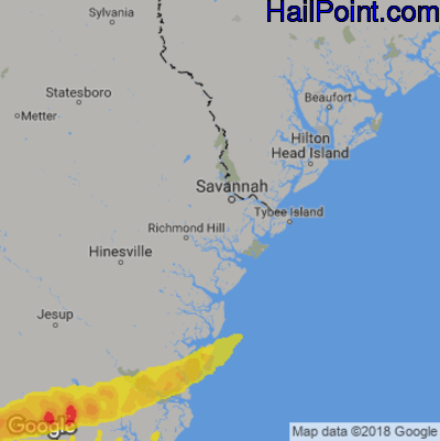 Hail Map for Savannah, GA Region on April 23, 2020 