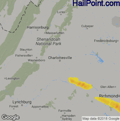 Hail Map for Charlotttesville, VA Region on April 24, 2020