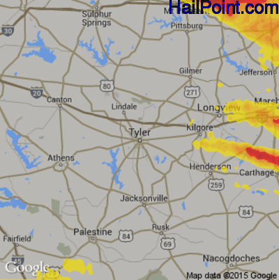 Hail Map for Tyler, TX Region on April 25, 2020