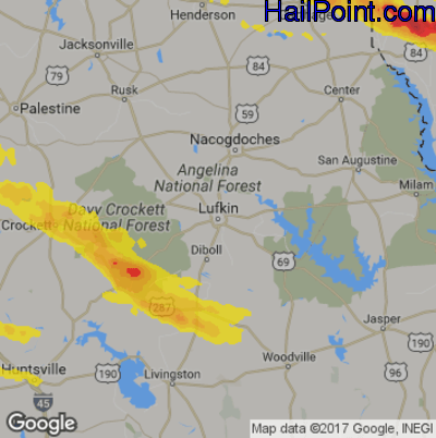 Hail Map for Lufkin, TX Region on April 25, 2020