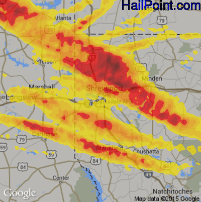 Hail Map for Shreveport, LA Region on April 25, 2020