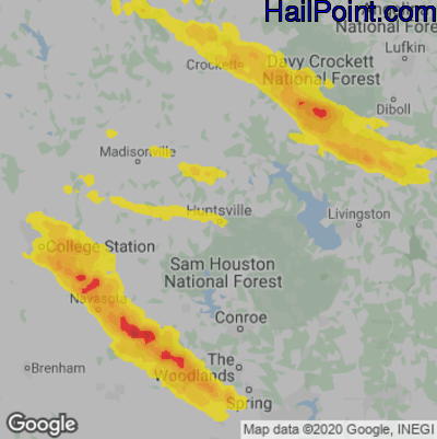 Hail Map for Huntsville, TX Region on April 25, 2020