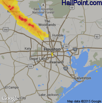 Hail Map for Houston, TX Region on April 25, 2020