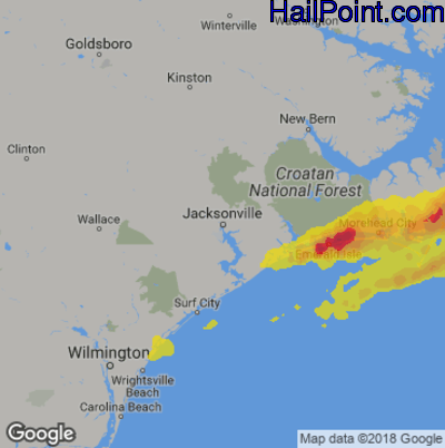Hail Map for Jacksonville, NC Region on April 26, 2020