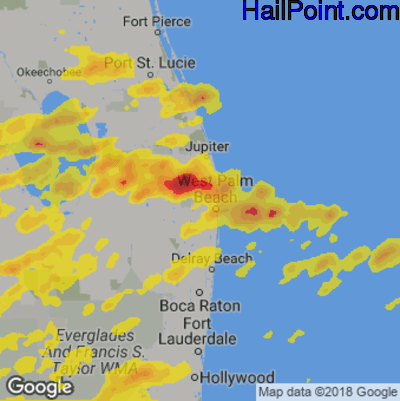 Hail Map for West Palm Beach, FL Region on April 26, 2020