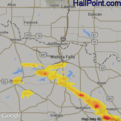 Hail Map for Wichita Falls, TX Region on April 28, 2020