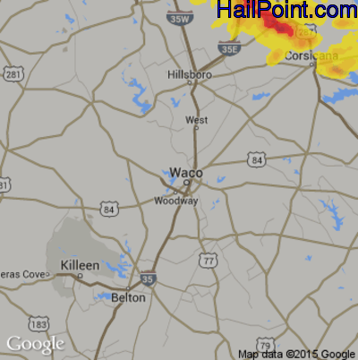Hail Map for Waco, TX Region on April 28, 2020