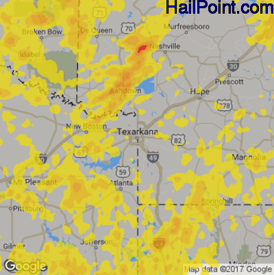 Hail Map for Texarkana, AR Region on April 28, 2020