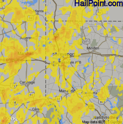 Hail Map for Shreveport, LA Region on April 28, 2020