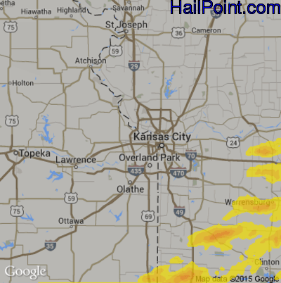 Hail Map for Kansas City, KS Region on April 28, 2020