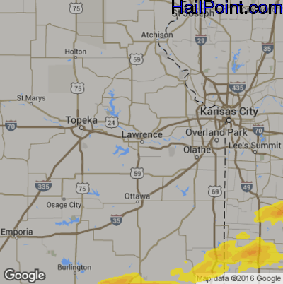 Hail Map for Lawerence, KS Region on April 28, 2020 