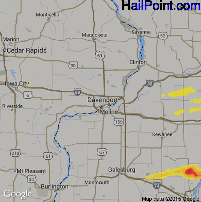 Hail Map for Davenport, IA Region on April 28, 2020