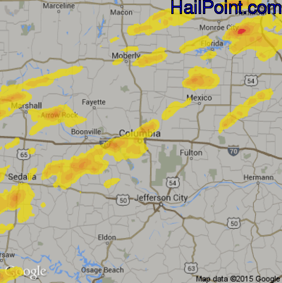 Hail Map for Columbia, MO Region on April 28, 2020
