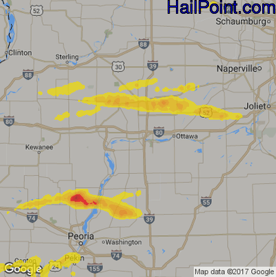 Hail Map for Peru, IL Region on April 28, 2020