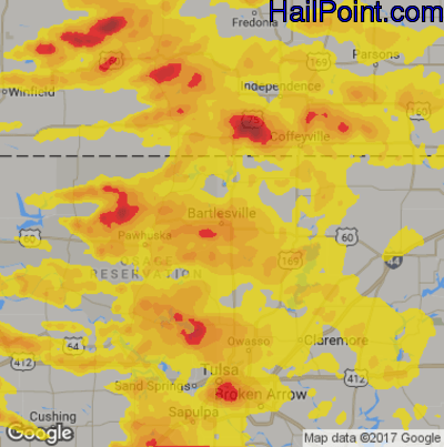 Hail Map for Bartlesville, OK Region on April 28, 2020