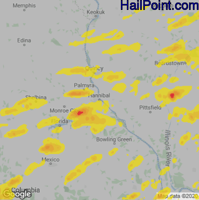 Hail Map for Hannibal, MO Region on April 28, 2020