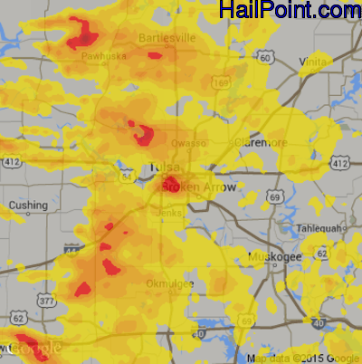 Hail Map for Tulsa, OK Region on April 28, 2020