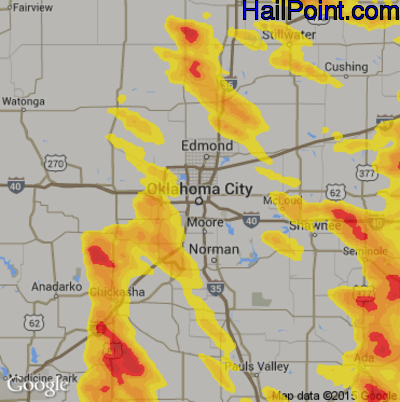 Hail Map for Oklahoma City, OK Region on April 28, 2020 
