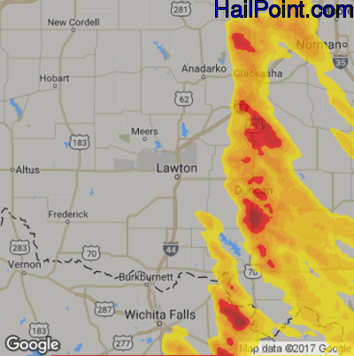 Hail Map for Lawton, OK Region on April 28, 2020