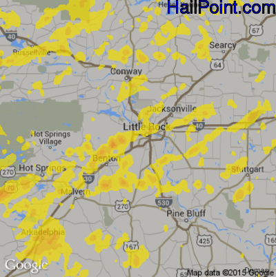Hail Map for Little Rock, AR Region on April 29, 2020 