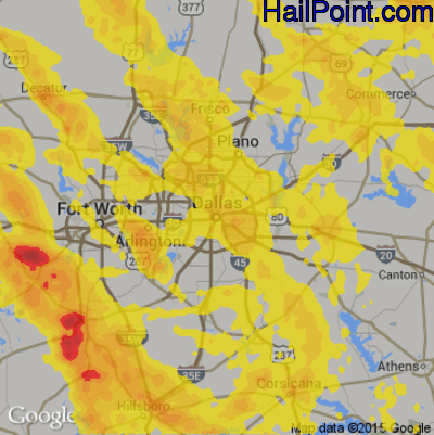 Hail Map for Dallas, TX Region on April 29, 2020