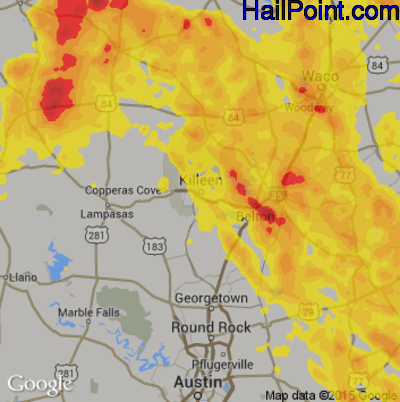 Hail Map for Killeen, TX Region on April 29, 2020