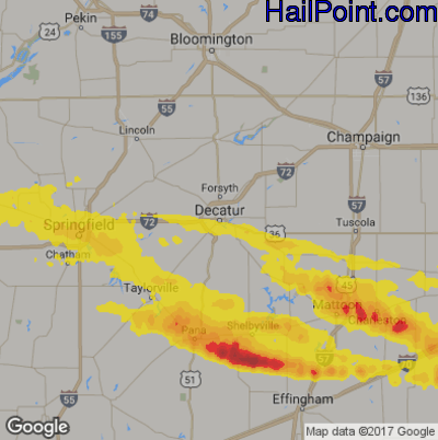 Hail Map for Decatur, IL Region on May 3, 2020