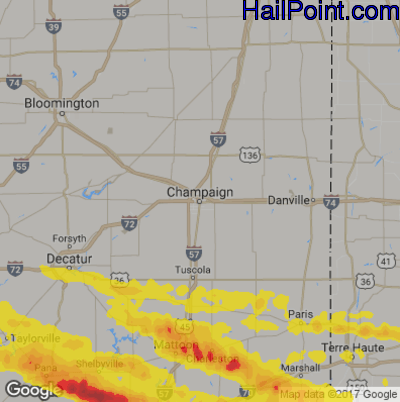 Hail Map for Champaign, IL Region on May 3, 2020
