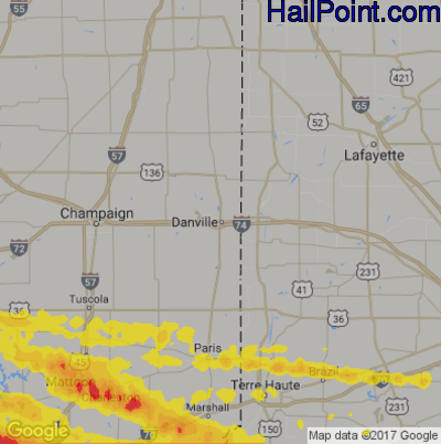 Hail Map for Danville, IL Region on May 3, 2020