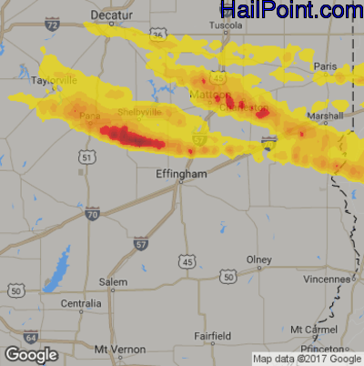 Hail Map for Effingham, IL Region on May 3, 2020
