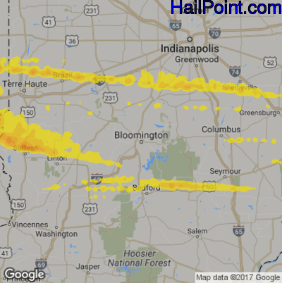 Hail Map for Bloomington, IN Region on May 3, 2020