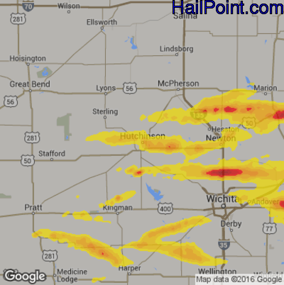 Hail Map for Hutchinson, KS Region on May 3, 2020 