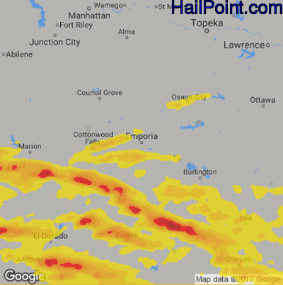 Hail Map for Emporia, KS Region on May 3, 2020