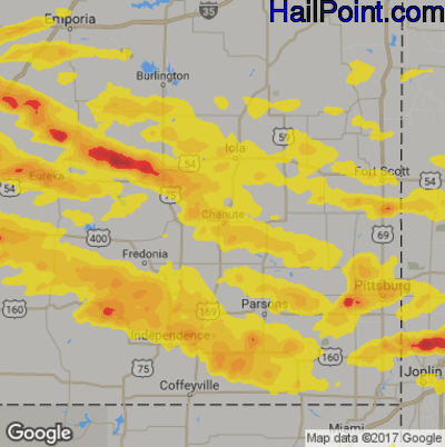 Hail Map for Chanute, KS Region on May 3, 2020